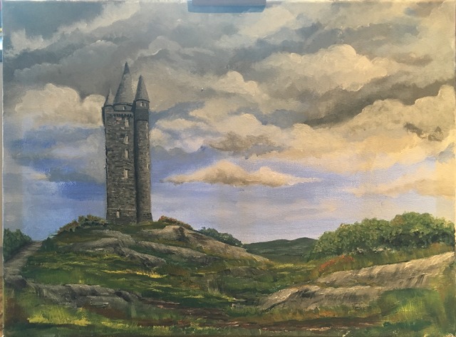 640x473 David Carson Artwork Scrabo Tower Co Down Original Painting - Tower Painting