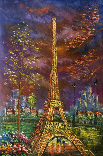 423x640 Hand Painted European Landscape Canvas Oil Painting Eiffel Tower - Tower Painting