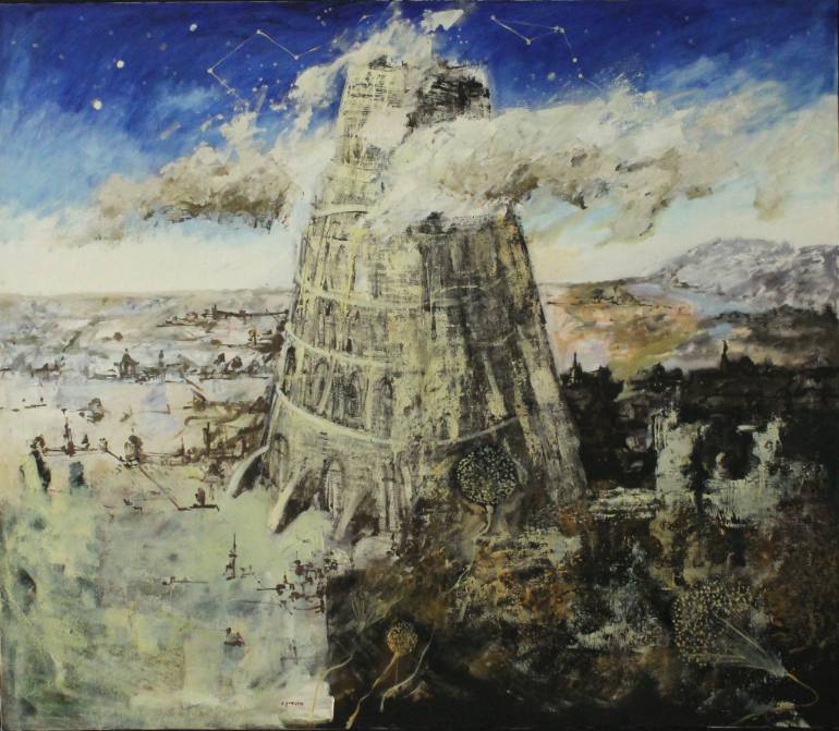 770x671 Saatchi Art Babel Tower Painting By Cristian Porumb - Tower Painting