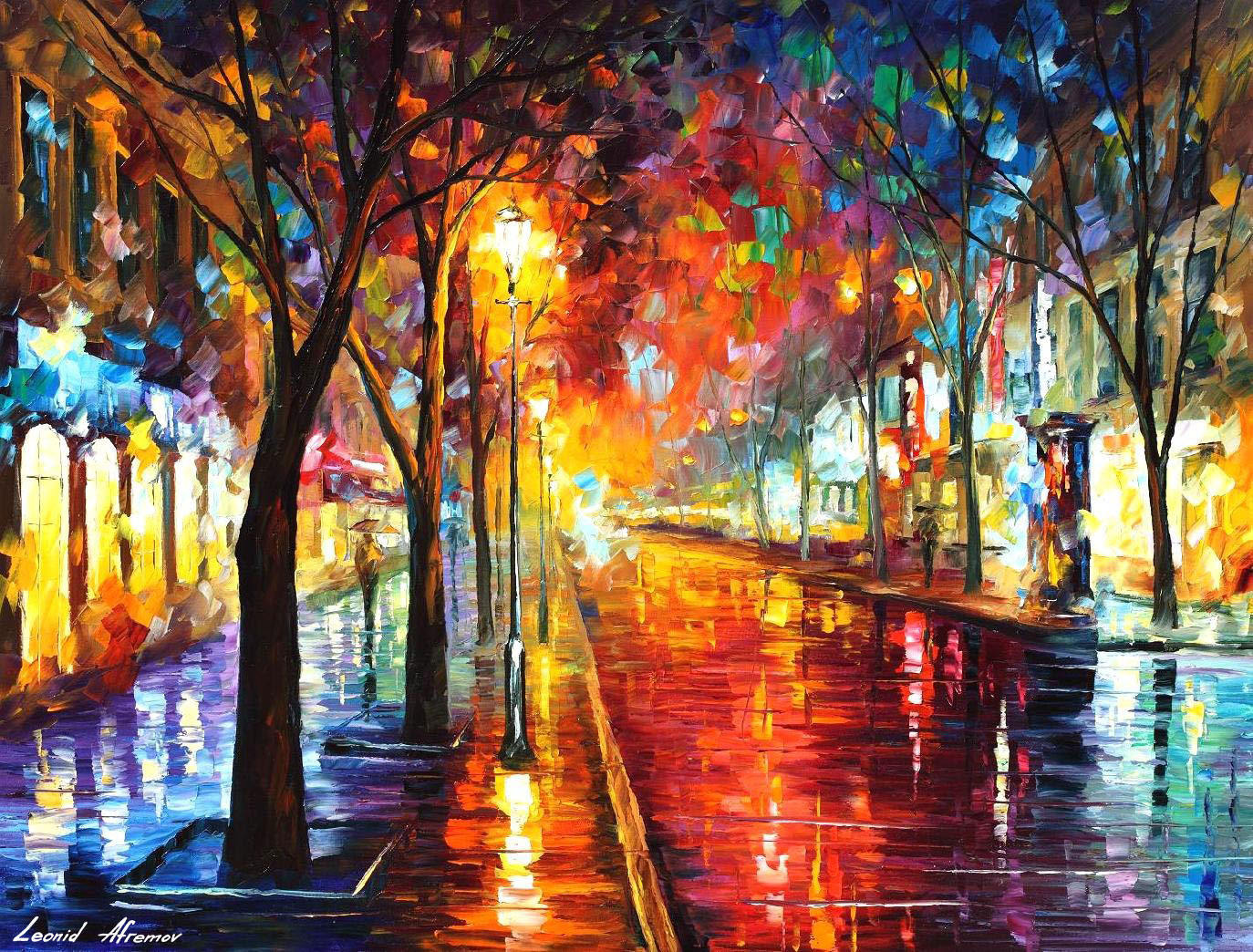 1374x1044 Street Of The Old Town Palette Knife Oil Painting On Canvas By - Town Painting