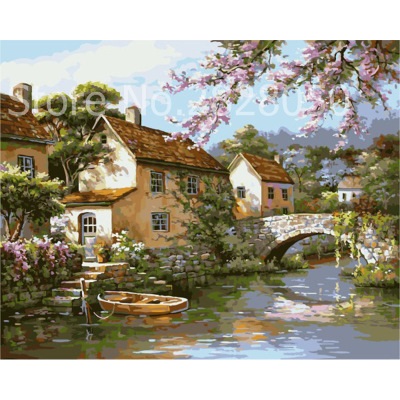 400x400 Spring Town Scenery Diy Painting By Numbers Hand Painted Picture - Town Painting