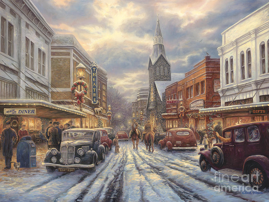 900x675 The Warmth Of Small Town Living Painting By Chuck Pinson - Town Painting