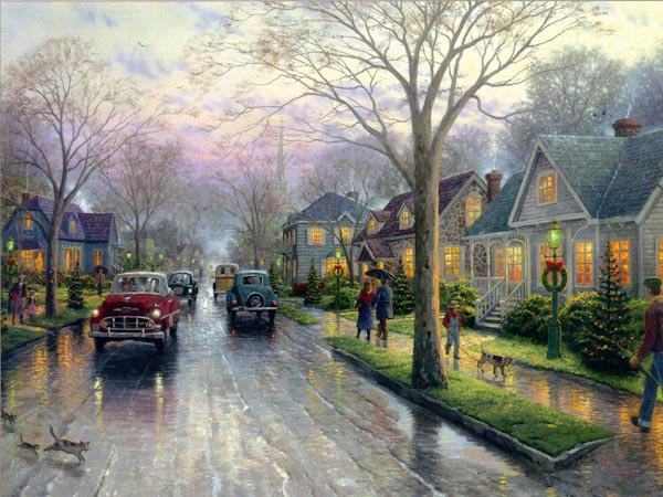 600x450 Thomas Kinkade Hometown Christmas Painting Framed Paintings For Sale - Town Painting
