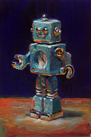 350x525 Raymond Logan's Latest Work Tokibot Toy Robot Clock Thingy - Toy Painting