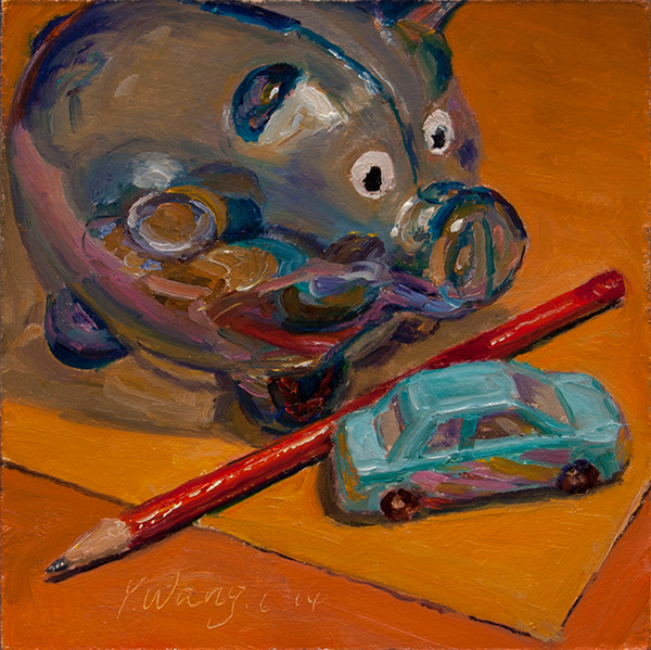 600x599 Wang Fine Art Still Life With Toy Car And Piggy Bank, Daily - Toy Painting