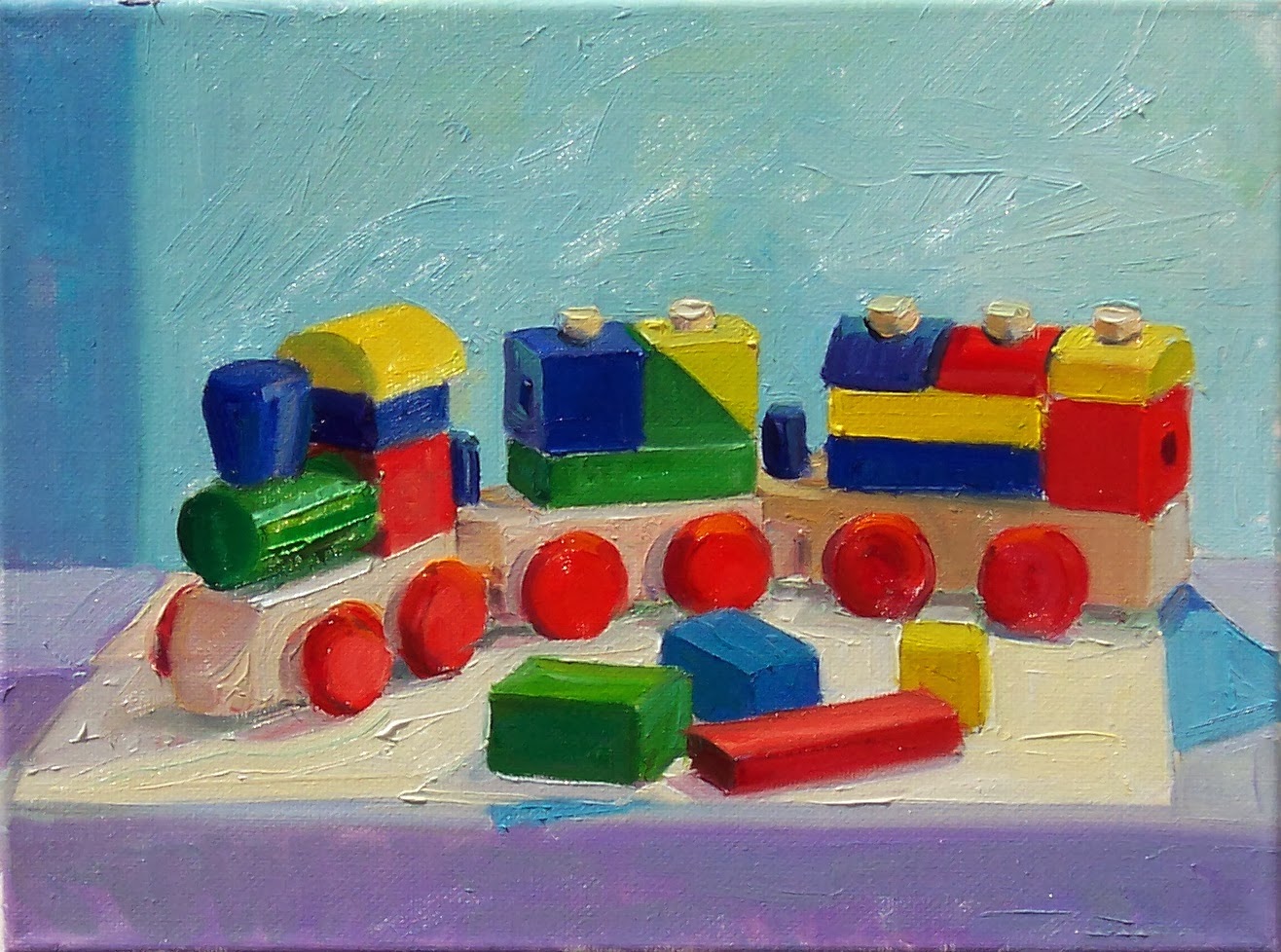 1316x978 Art Every Day Toy Block Train,still Life,oil On Canvas,9x12 - Toy Painting