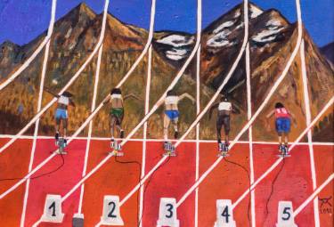 375x255 Original Surrealism Sports Acrylic Paintings For Sale Saatchi Art - Track And Field Painting