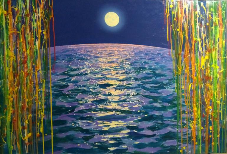 770x524 Saatchi Art Seaskape Sea Storm Waves Sunset Moon Track Painting - Track Painting