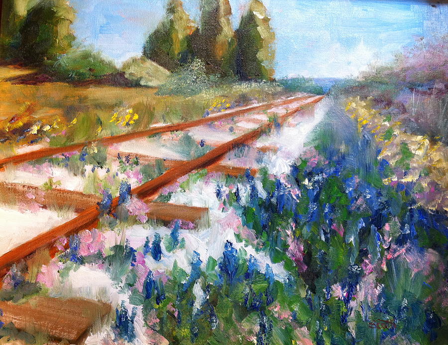 900x695 Texas Train Tracks Painting By Linda Scott - Track Painting