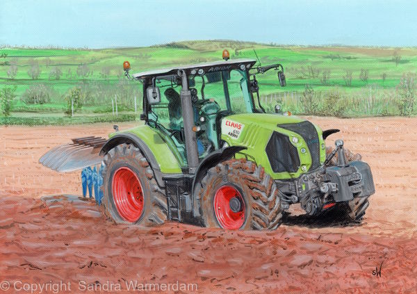 600x423 Ploughing Claas Axion Tractor Painting - Tractor Painting