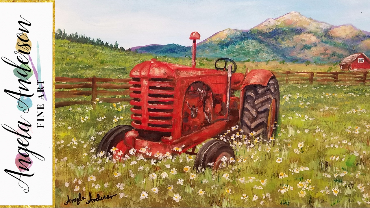1280x720 Acrylic Painting Tutorial Rustic Country Tractor Landscape Live - Tractor Painting