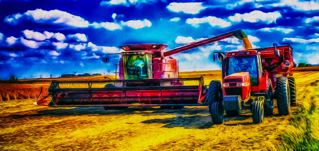 1024x484 Painting Of A Combine Harvester And Tractortrailer - Tractor Trailer Painting