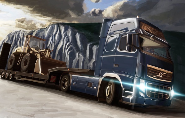 596x380 Wallpaper Road, Mountains, Nature, Art, Van, Car, Painting - Tractor Trailer Painting