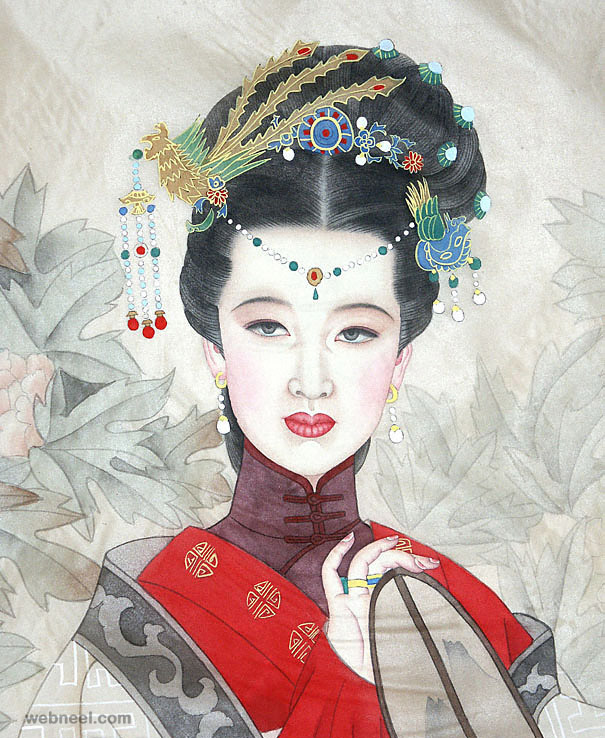 605x738 Chinese Painting Silk Girl Old 7 - Traditional Chinese Girl Painting