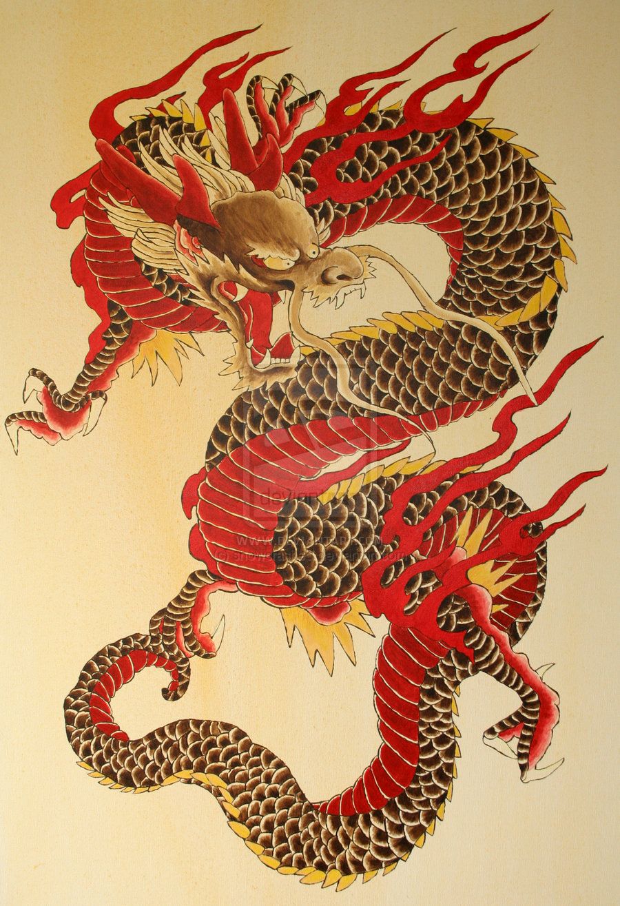 900x1315 The Dragon By On @ Tribal - Traditional Japanese Dragon Painting