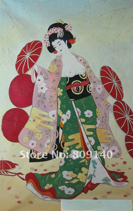 467x740 Oil Painting Lady Geisha Japanese Asian Art Decoration Portrait - Traditional Japanese Geisha Painting