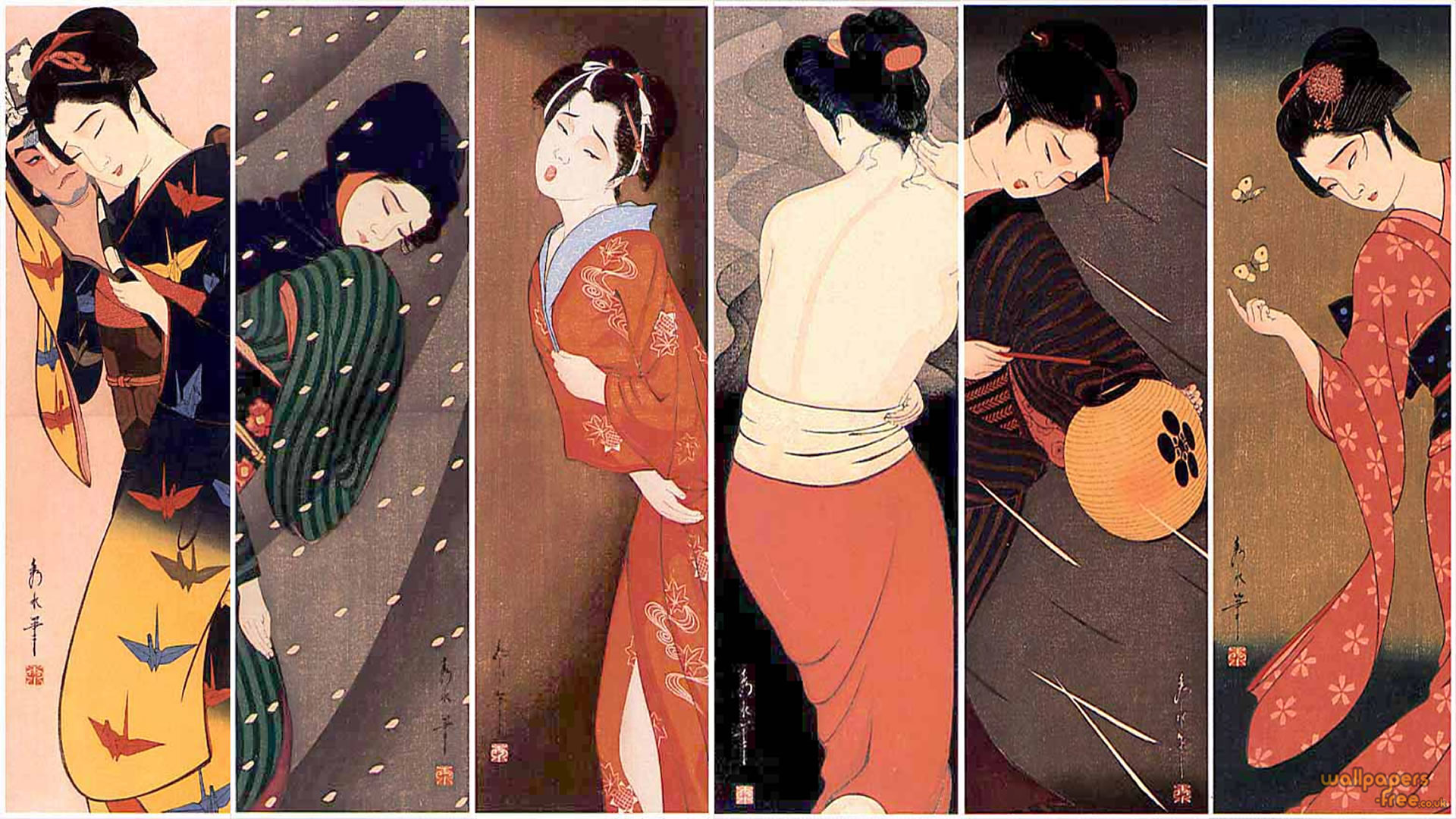 1920x1080 Posing Geisha Girls Collection 1 - Traditional Japanese Painting Geisha