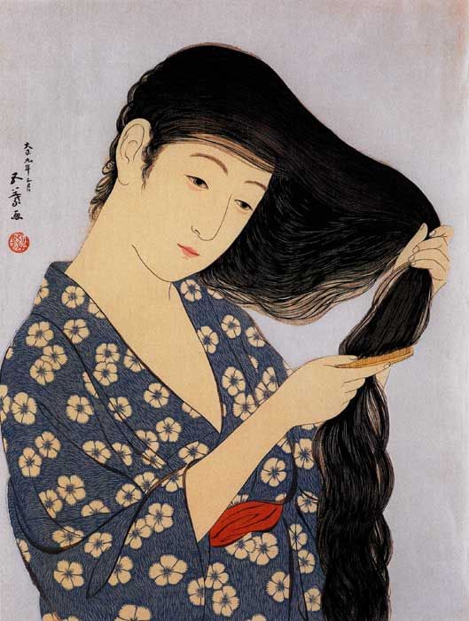 529x700 Long Black Hair Thum.jpg Long - Traditional Japanese Woman Painting