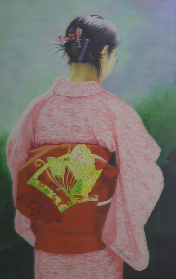 567x900 Young Lady In Traditional Japanese Dress With Obi. Painting By Jan - Traditional Japanese Woman Painting