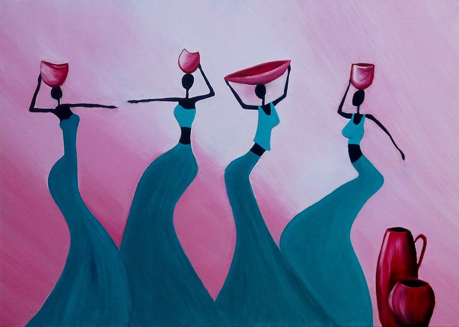 900x641 Traditional African Art Oil Painting Painting By Rejeena Niaz - Traditional Painting