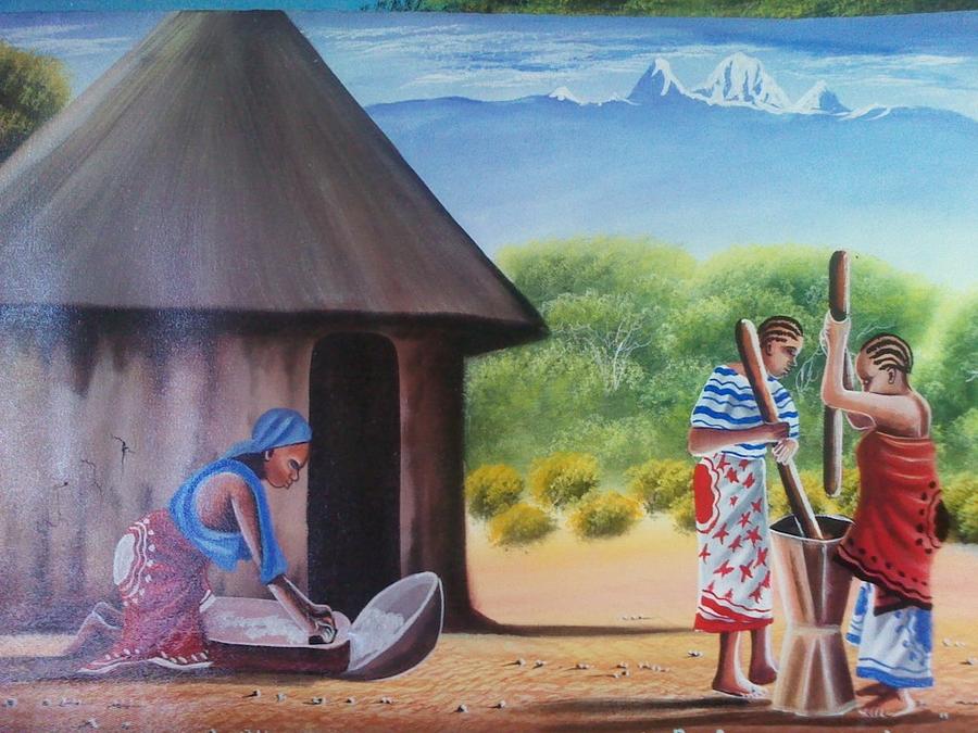 900x675 Traditional African Women Painting By John - Traditional Painting