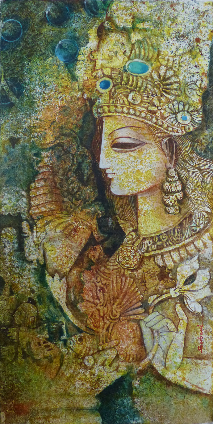 690x1370 Untitled By Artist Sarbani Ganguly Traditional, Painting - Traditional Painting