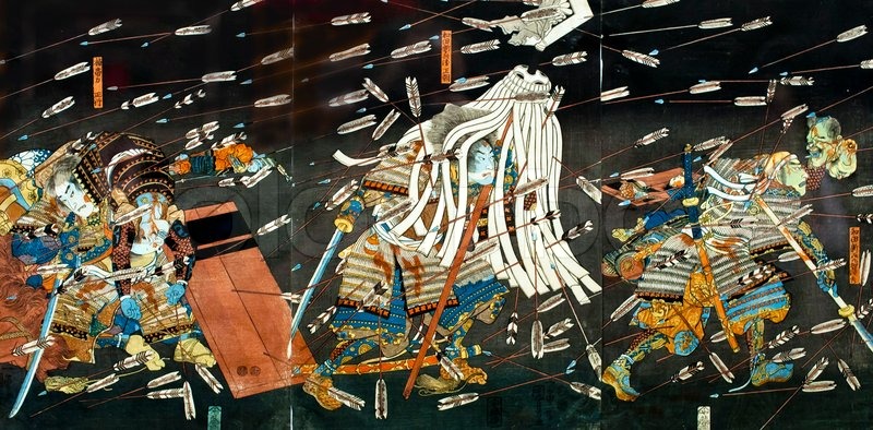 800x394 Samurai Battle On Japanese Traditional Paintings Stock Photo - Traditional Samurai Painting