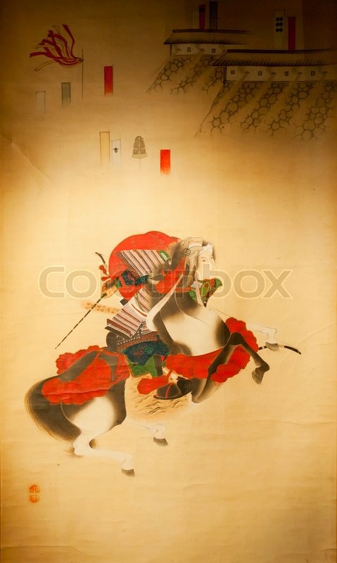 479x800 Samurai Horseman On Old Vintage Japanese Traditional Painting - Traditional Samurai Painting