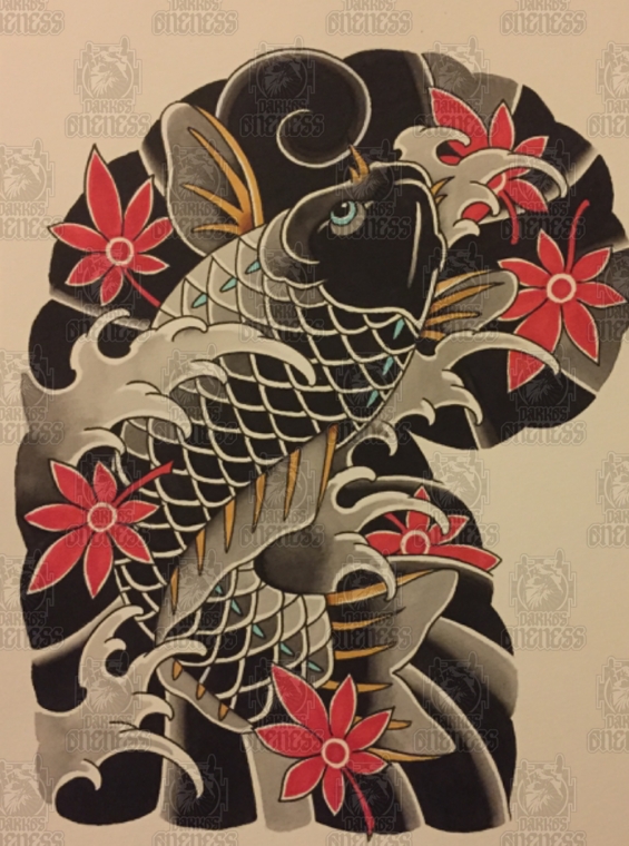 565x760 Koi Painting Tattoo By Vincent Penning Darko's Oneness - Traditional Tattoo Painting