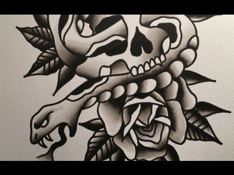 480x360 Traditional Tattoo Flash Painting (Time Lapse) - Traditional Tattoo Painting