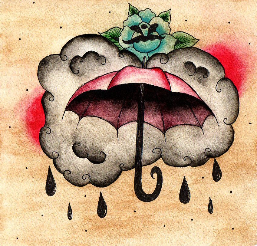 849x813 Umbrella Tattoo Watercolor Painting Of A Traditional Tattoo - Traditional Tattoo Painting