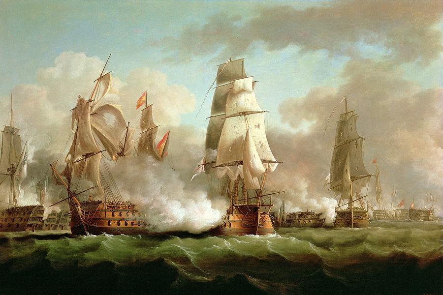 900x600 Neptune Engaging Trafalgar Painting By J Francis Sartorius - Trafalgar Painting