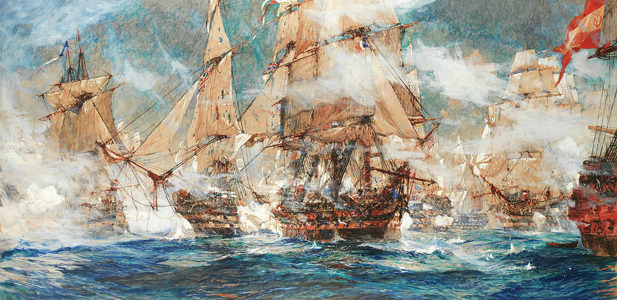 900x438 The Battle Of Trafalgar Painting By Charles Edward Dixon - Trafalgar Painting