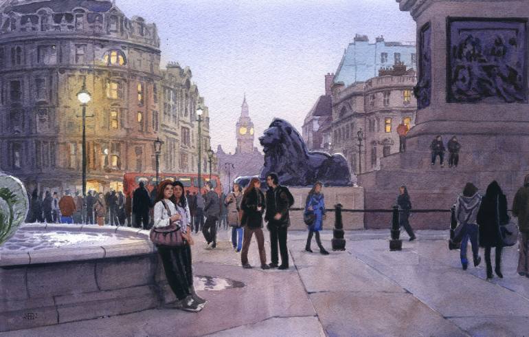 770x490 Saatchi Art Trafalgar Square Evening Painting By Rob Adams - Trafalgar Square Painting