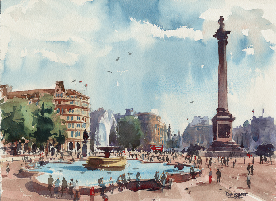 900x654 September 2009 Hornblower Watercolours - Trafalgar Square Painting