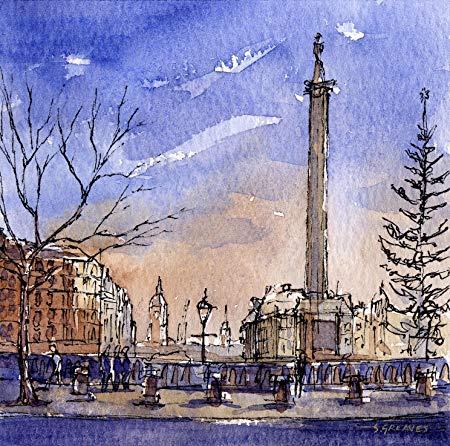 450x446 Trafalgar Square London Postcard Of Watercolour Painting By Steve - Trafalgar Square Painting