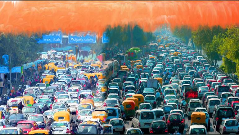 770x437 Saatchi Art Traffic Jam In Life Painting By Tony Luzayisu - Traffic Painting