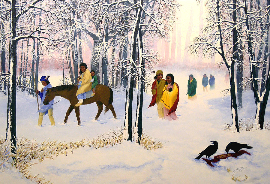 900x613 Morning Tears Painting By John Guthrie - Trail Of Tears Painting