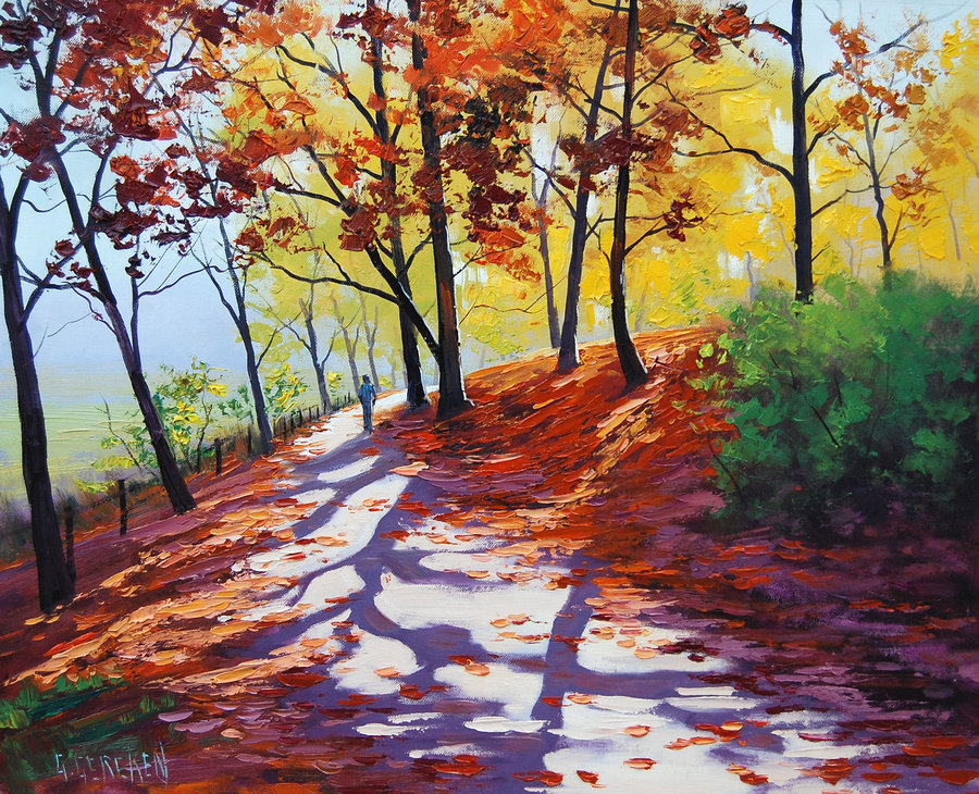 900x730 Autumn Trail Painting By Artsaus - Trail Painting