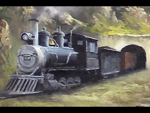 480x360 Part 2 Train In The Mountains Oil Painting - Train Painting