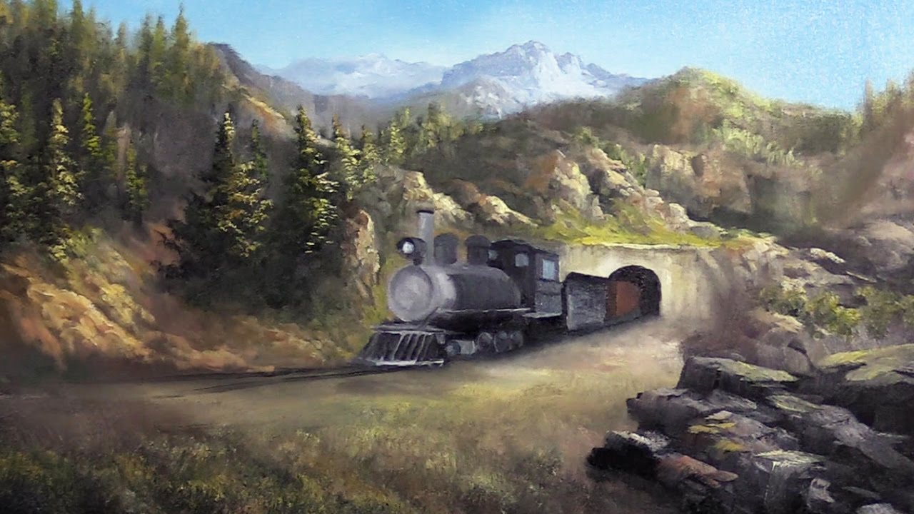 1280x720 Train In The Mountains Part 1 Oil Painting - Train Painting