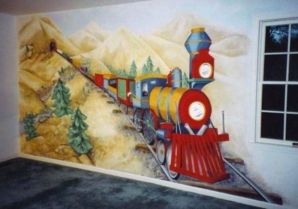 600x421 How To Paint A Mural Image Detail For Colorful Train Painting Wall - Train Painting For Kids