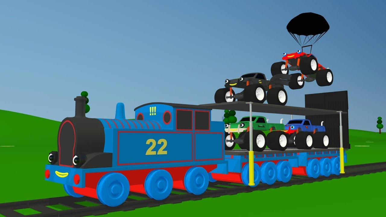 1280x720 Learn Colors With Train And Helicopter Painting Monster Trucks - Train Painting For Kids