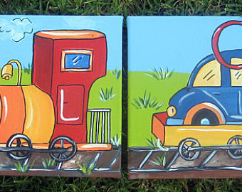 340x270 Rail Road Crossing Painting To Match Room Decorrailway - Train Painting For Kids