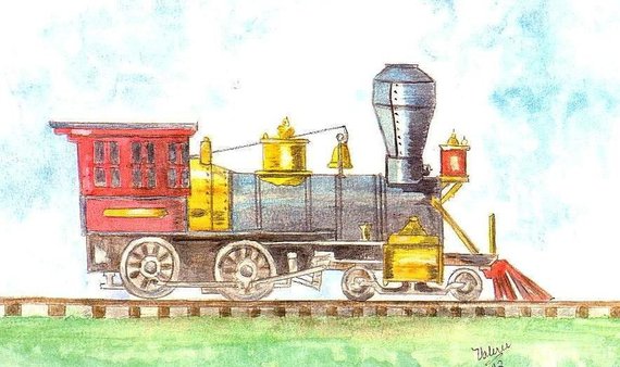 570x338 Train Watercolor Print For Kids Locomotive Engine Painting - Train Painting For Kids