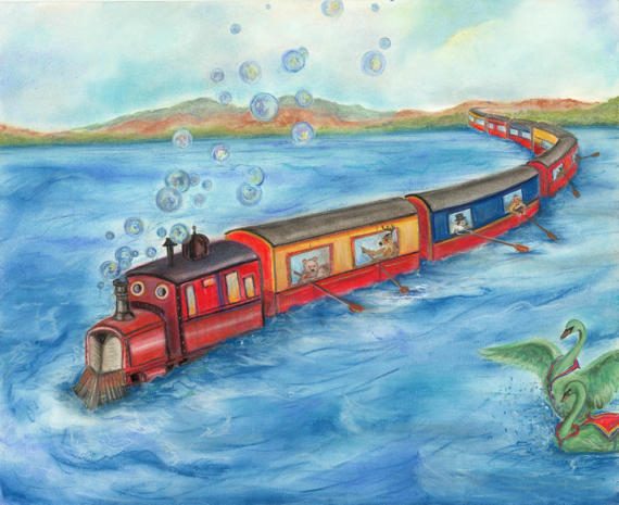 570x465 Train Wall Decor For Kids Painting Art Prints Kids Wall Art - Train Painting For Kids