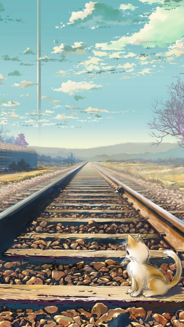 640x1136 Kitten Train Track Painting Mobile Wallpaper Phone Background - Train Track Painting