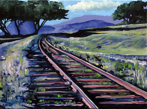300x223 Old Railroad Tracks At Ko'Olina Painting By Jeffrey Williams - Train Track Painting