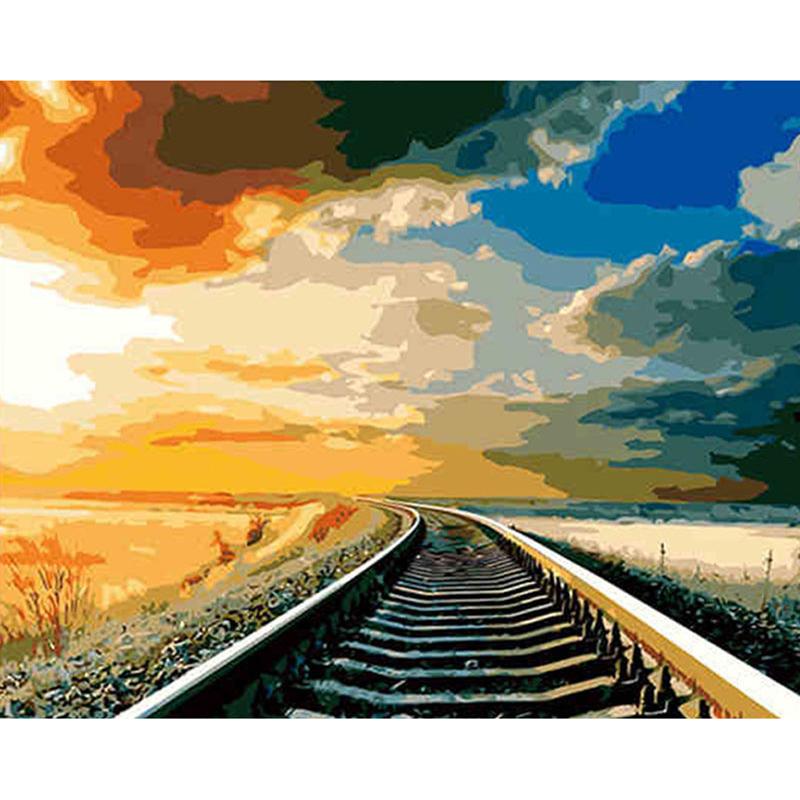 800x800 2018 Train Track 5d Diy Mosaic Needlework Diamond Painting - Train Track Painting
