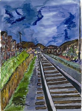 275x374 Bob Dylan Artwork, The Drawn Blank Series, In Woking, England - Train Track Painting